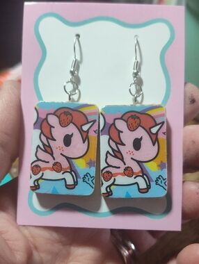 Pink Strawberry tokidoki style  Unicorn Dangle Earrings - Cute Women Jewelry